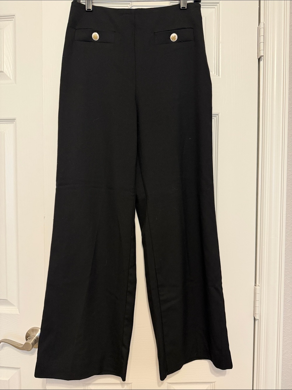 Ann Taylor Lot of 2 Wide-Leg Pants with Gold Buttons Black & Navy